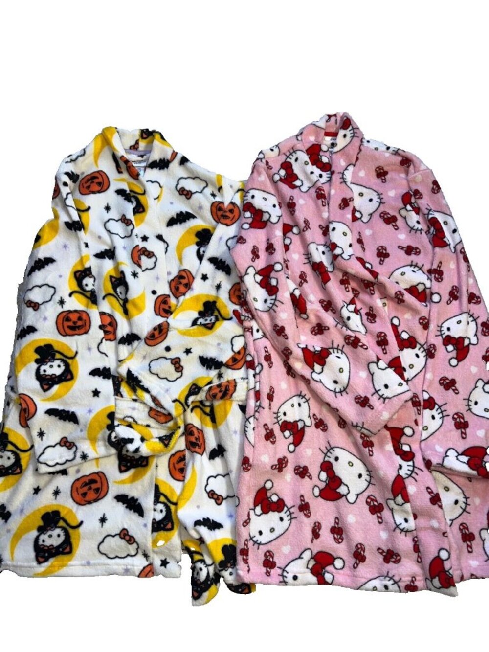 girls lot of 2 bathrobes size M Medium hello kitty halloween pink red yellow